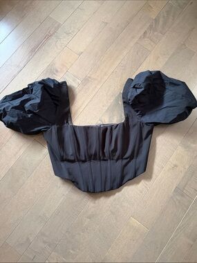 Bardot Black Puff Sleeve Corset Crop Top